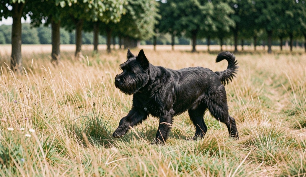 Un carrelage de cuisine à l’ombre, un bol d’eau large posé près d’un ventilateur au sol, lumière de fin d’après-midi filtrant par un store baissé, cadrage serré sur le bol et les pattes avant d’un chien allongé.
